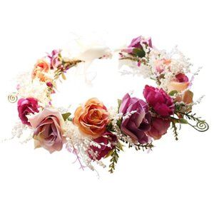 Rose Flower Crown Boho Flower Headband Hair Wreath Floral Headpiece Halo